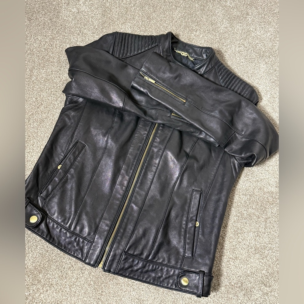 Women’s Cole Haans Lamb Skin Moto Leather Jacket | size medium - Picture 4 of 15